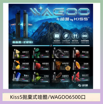 WAGOO哇酷Kiss5 6500口拋棄式 | 自由混搭雙口味 | 雙芯組合